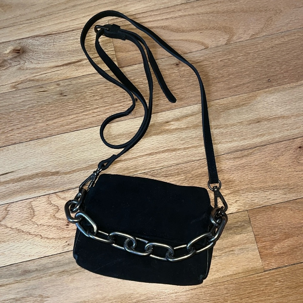 SOLD Free People cross body or hand bag - black suede with silver hardware